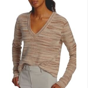 ATM Anthony Thomas Melillo Space Dyed V-Neck Sweater Neutral Stripe Small NWT